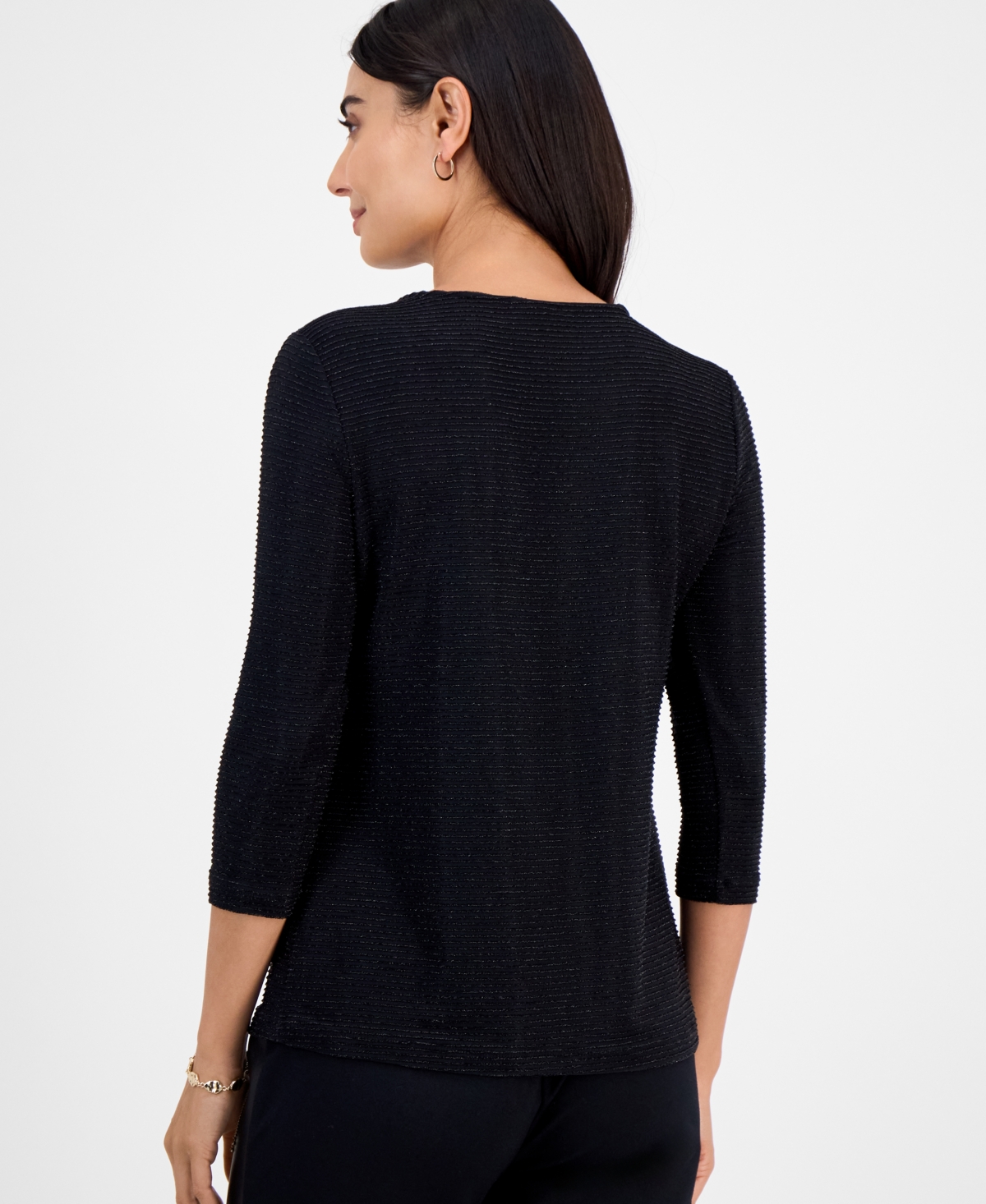 Jm Collection Petite Shine Stripe Jacquard Keyhole Top, Macy's Exclusive