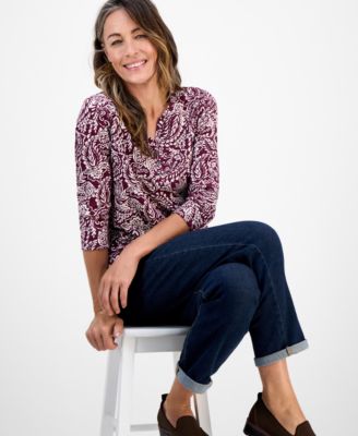 Petite Printed Henley Top, Macy's Exclusive