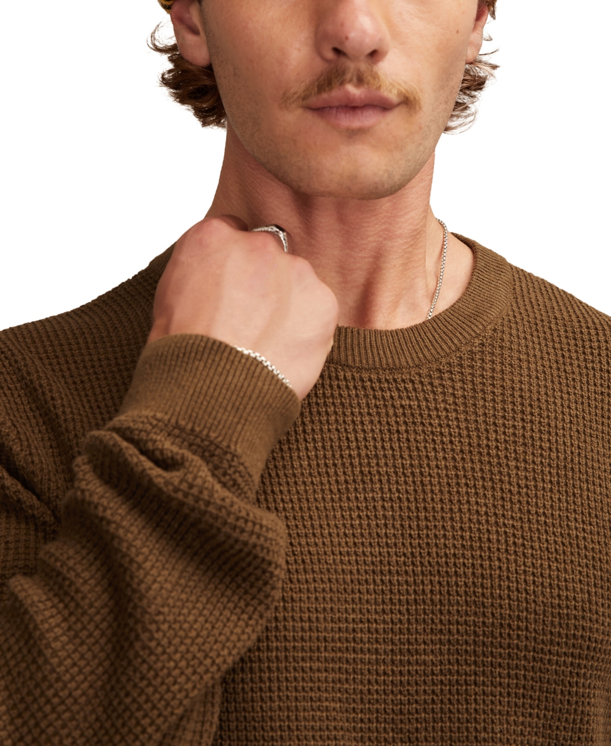Lucky Brand Waffle Cotton & Linen Crewneck Sweater In Brown
