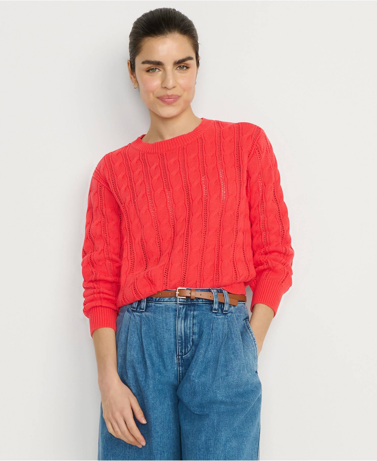 Lands' End Women's Drifter Cable Pointelle Stitch Sweater