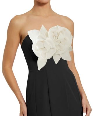 Women's Crepe Strapless Mermaid Gown With 3D Flowers