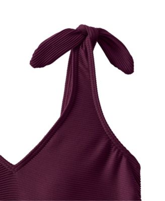 Women's Tie Shoulder Ribbed Flutter Tankini Top