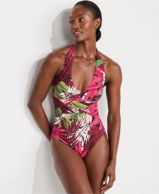 Women's Sculpting Suit Plunge Halter High Leg One Piece Swimsuit