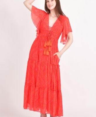 Women's Red Tiered Maxi Dress