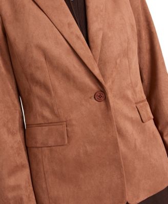 Women's Suede Notch Collar One-Button Blazer