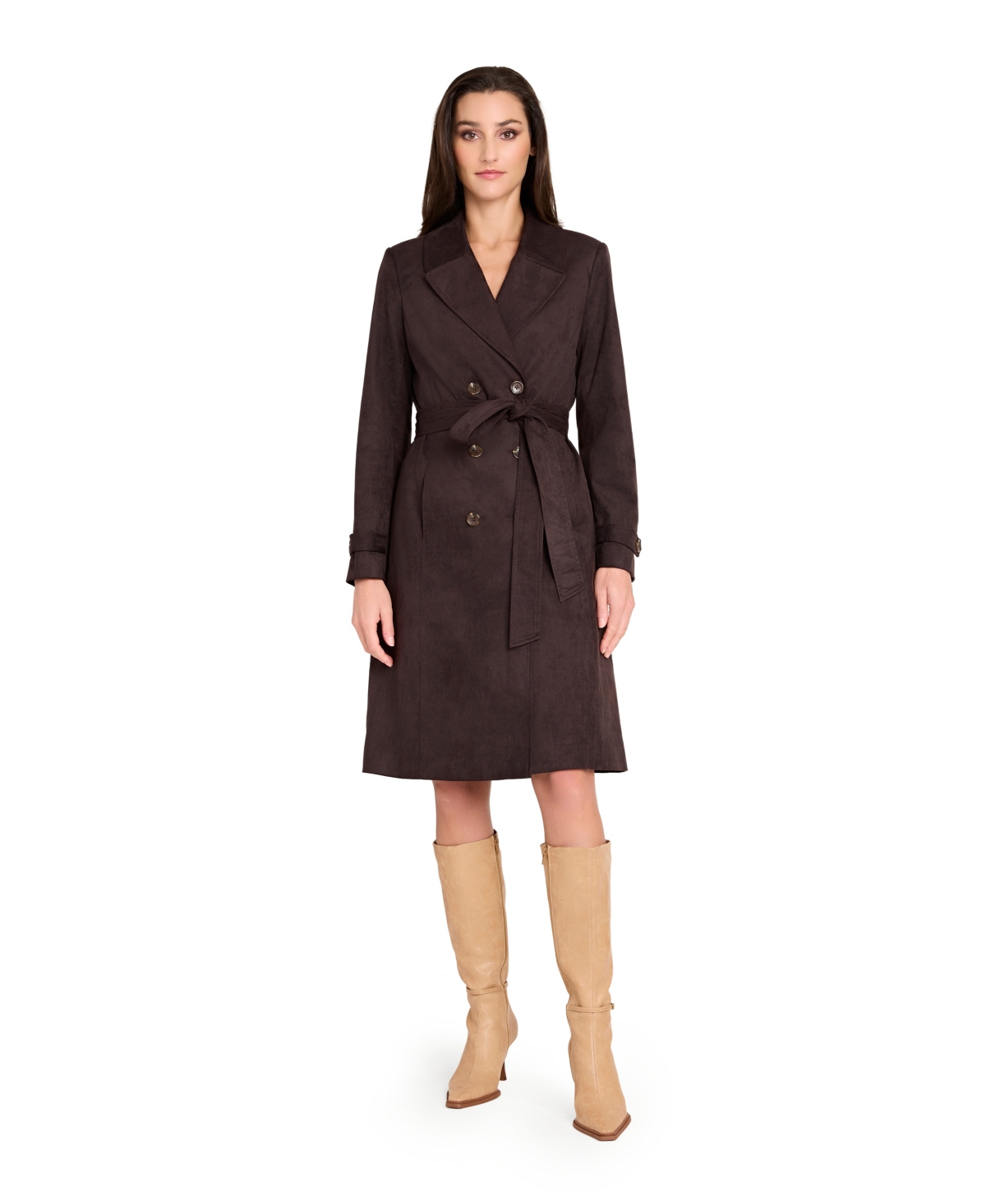 Tahari Asl Women's And Petite Long Sleeve Trench Coat, Regular & Petite In Brown