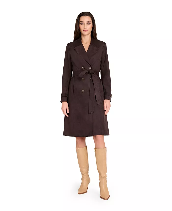 Petite Suede Long Sleeve Trench Coat