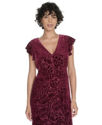 Women's Burnout Velvet Ruffled High-Low Dress