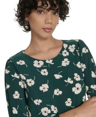 Women's Crewneck Printed Ruffled Hem Dress