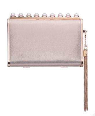 Crystal Ornamented Minaudiere Tassel Lift Lock Clutch