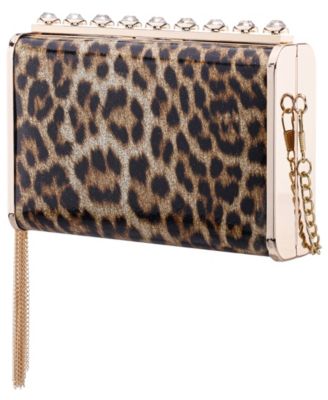 Crystal Ornamented Minaudiere Tassel Lift Lock Clutch