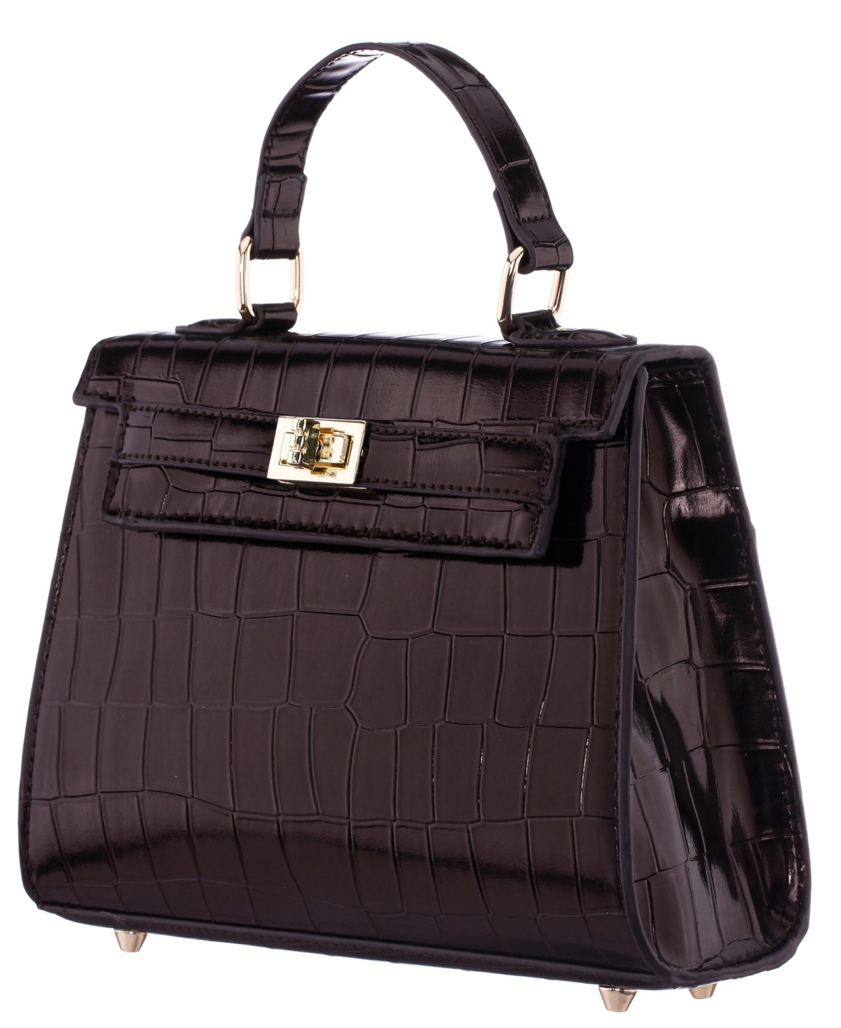 Nina Mini Croco Embossed Magnetic Snap Satchel Bag In Brown
