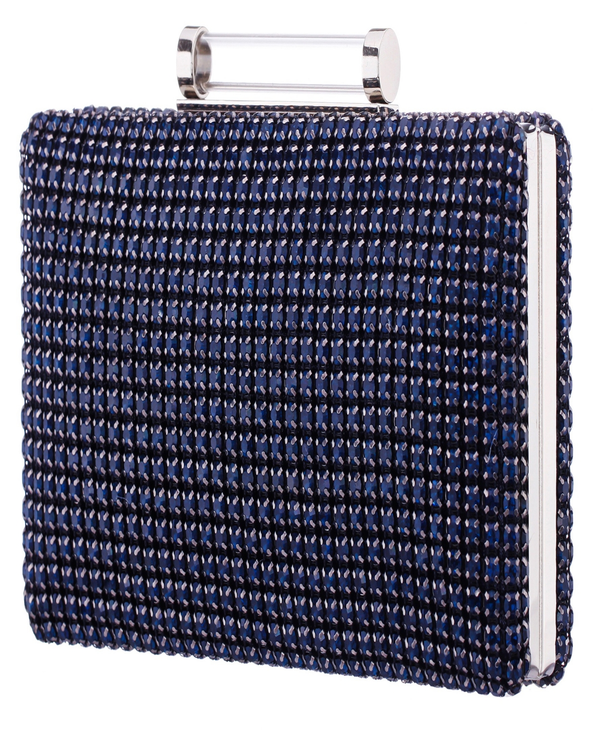 Nina Mini Crystal Encrusted Minaudiere Lift Lock Clutch In Blue