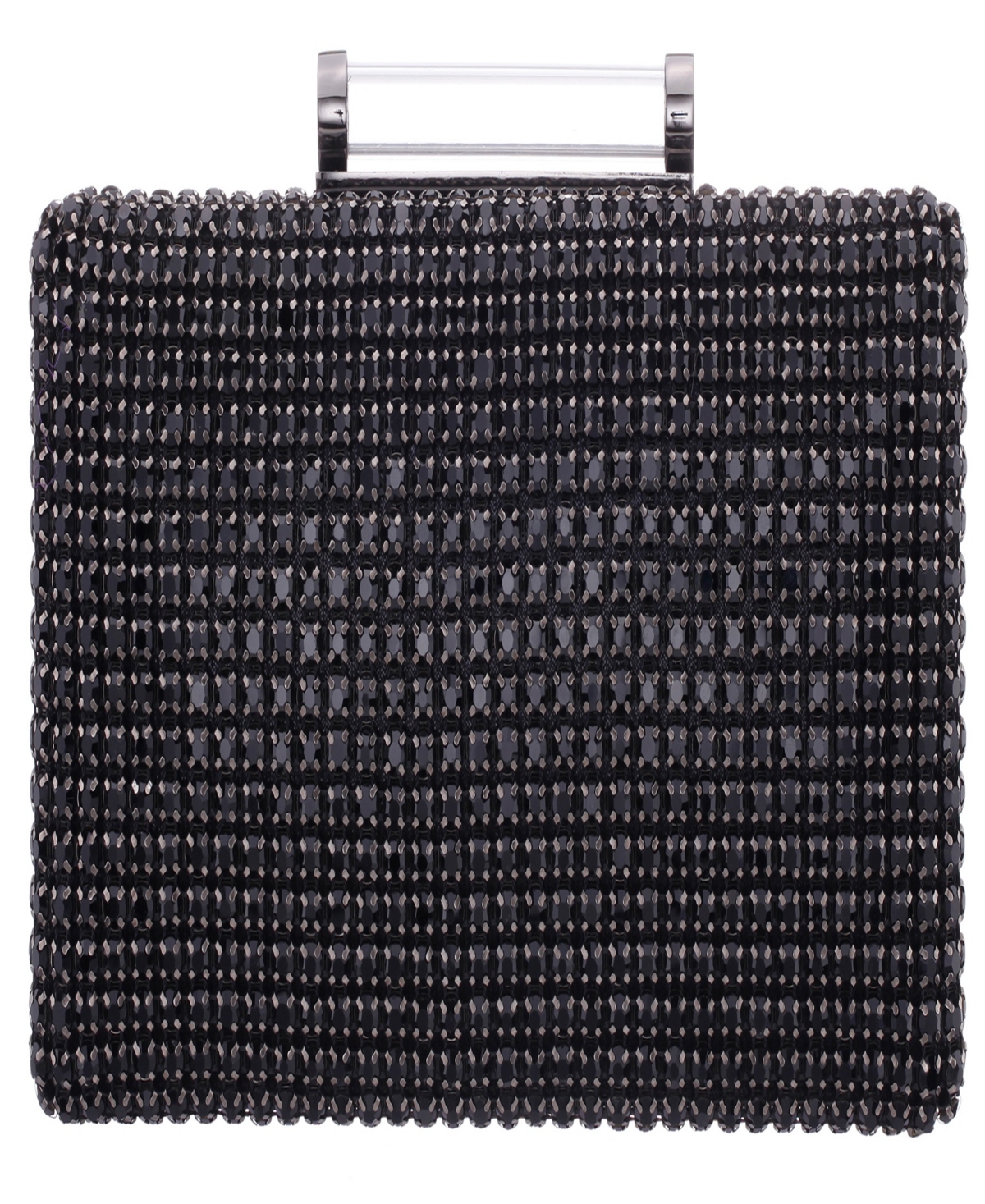 Nina Mini Crystal Encrusted Minaudiere Lift Lock Clutch In Black