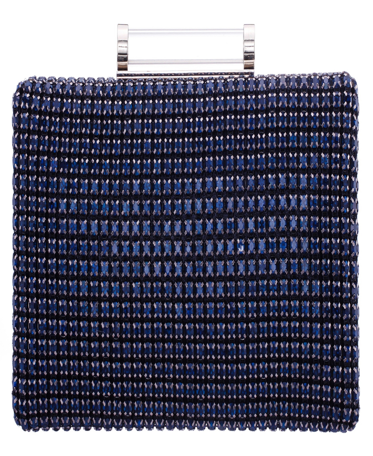 Nina Mini Crystal Encrusted Minaudiere Lift Lock Clutch In Blue