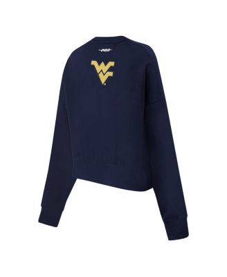 Women's Navy West Virginia Mountaineers Sequin Boxy Cropped Pullover Sweatshirt