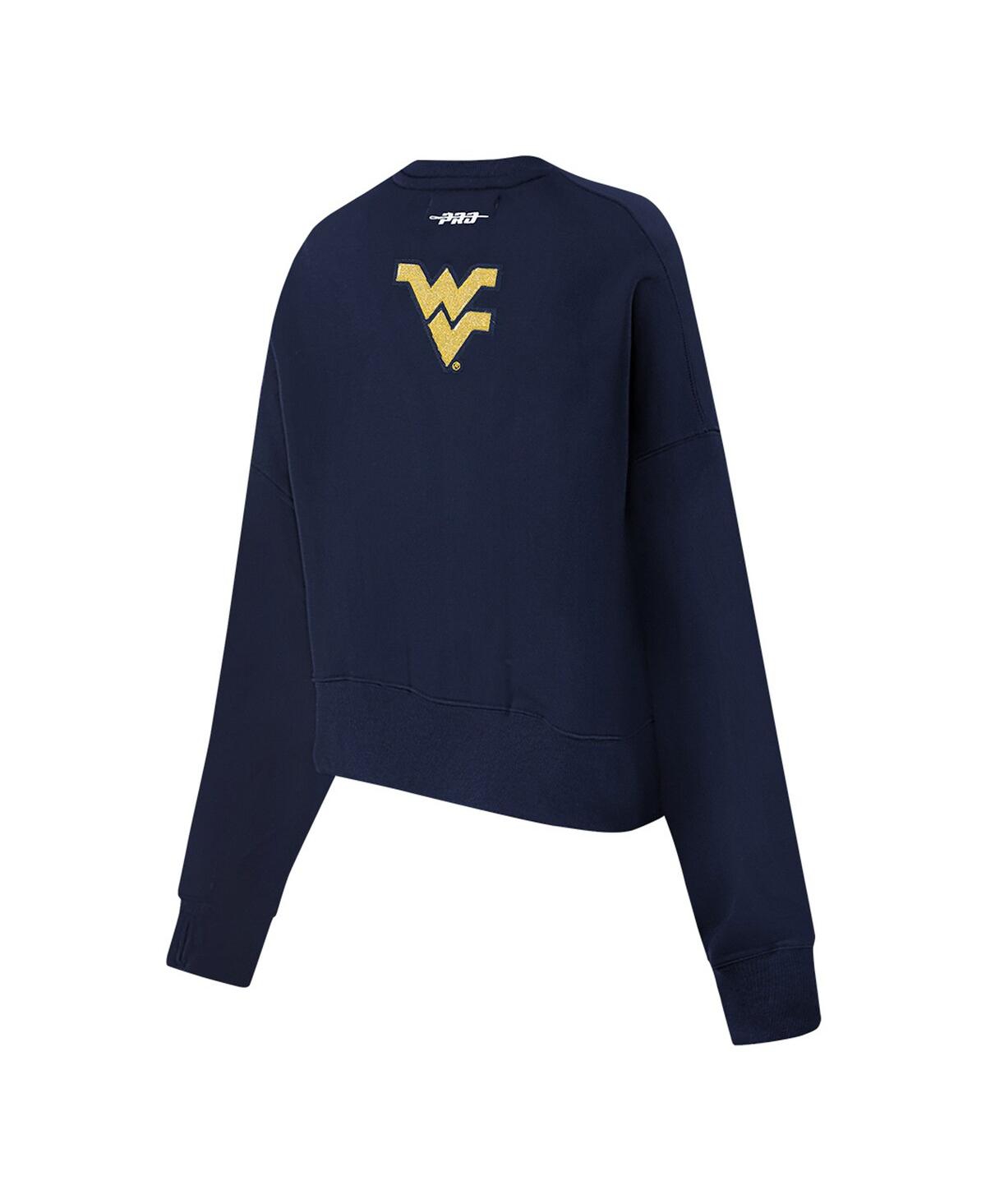 Pro Standard Women's Navy West Virginia Mountaineers Sequin Boxy Cropped Pullover Sweatshirt In Blue
