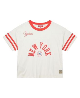 Women's Cream New York Yankees Cooperstown Collection Cropped Yoke T-Shirt