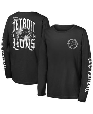 Outerstuff - Big Boys and Girls Black Detroit Lions Rumble Long Sleeve T-Shirt