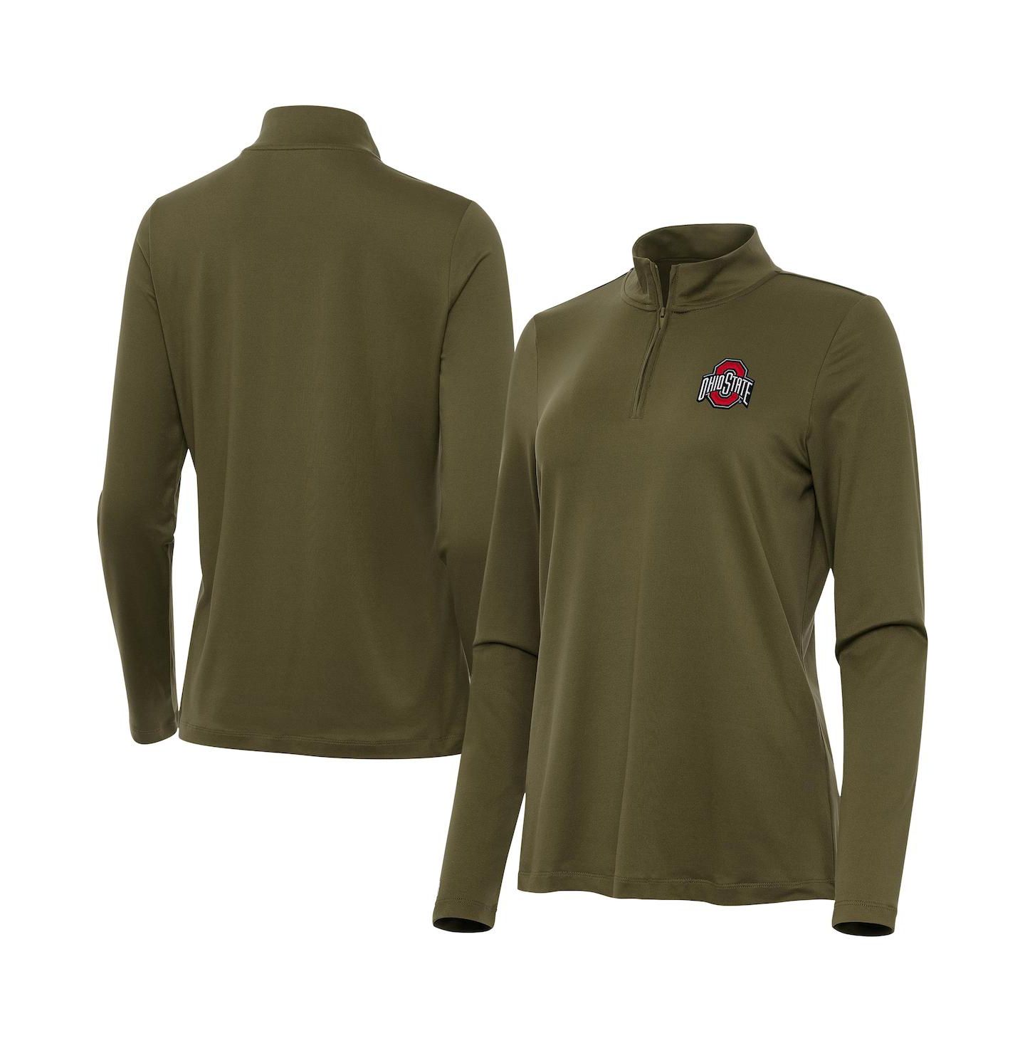 Женский топ Antigua Olive Ohio State Buckeyes Reprocess Quarter-Zip — фото 1