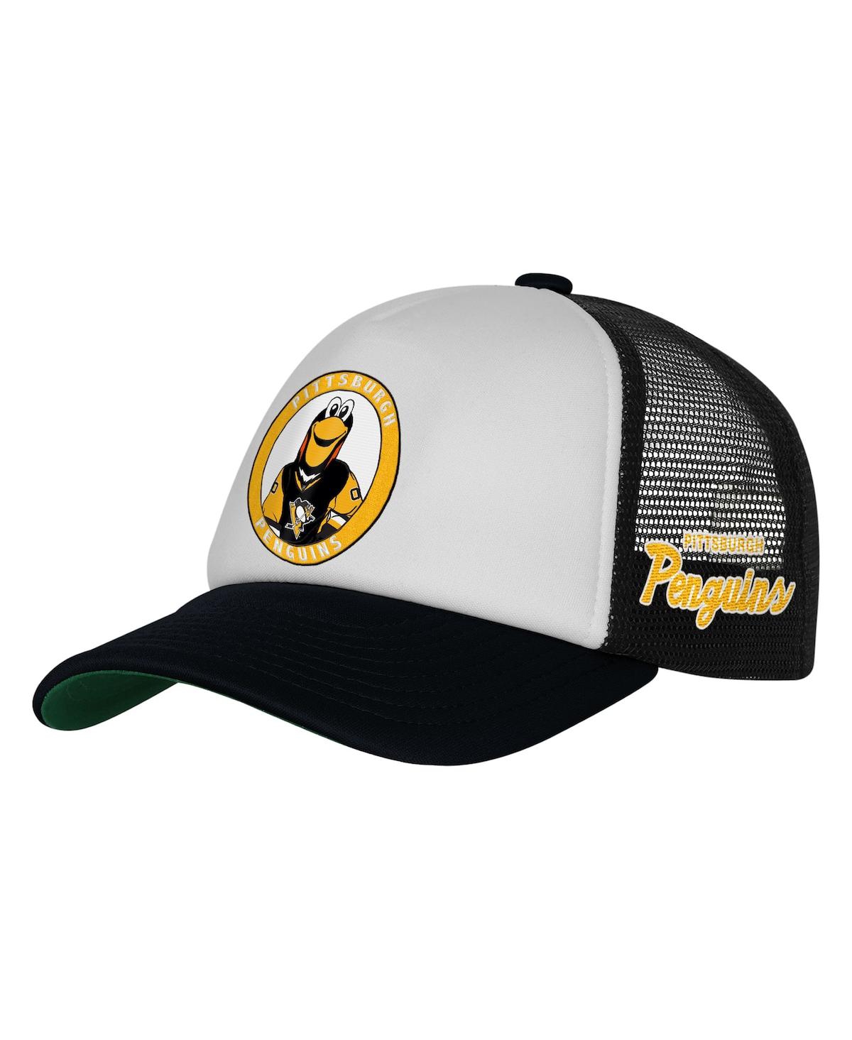 Mitchell & Ness Big Boys And Girls White Pittsburgh Penguins Mascot Adjustable Trucker Hat In Multi