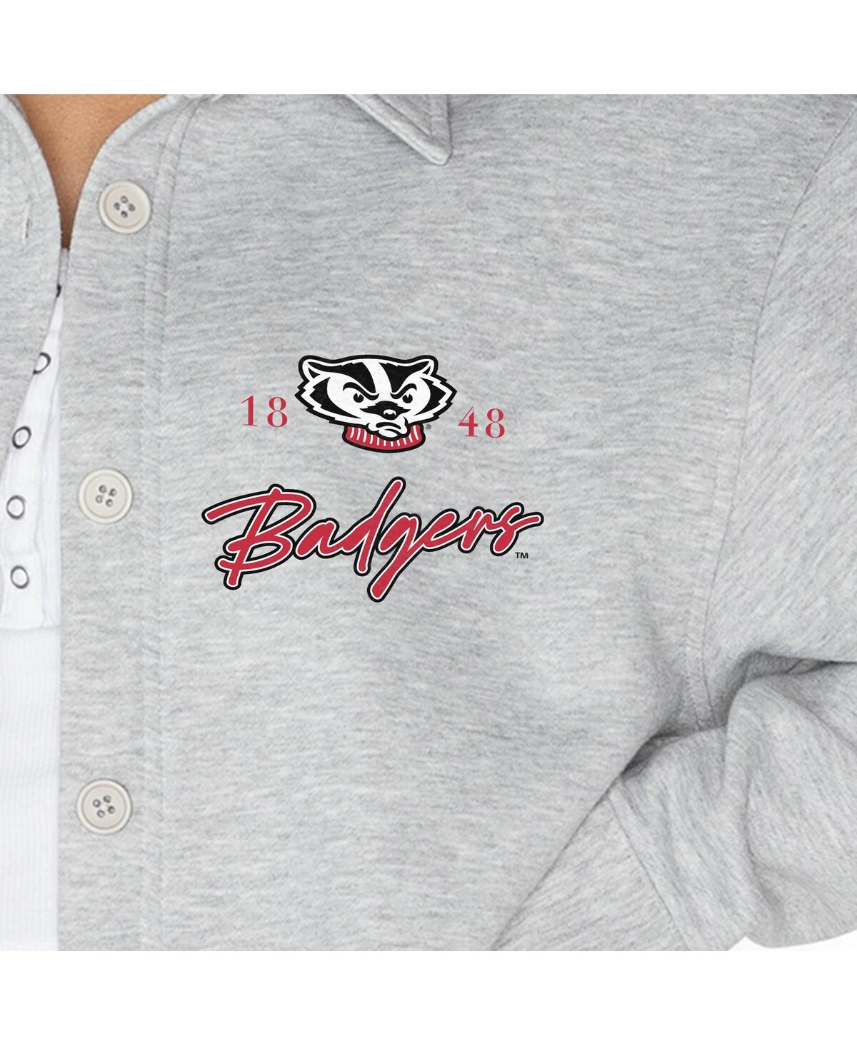 Gameday Couture Women's Ash Wisconsin Badgers Foundation Full-button Long Sleeve Overshirt In Gray