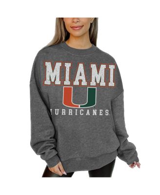 Gameday Couture - Women's Heather Charcoal Miami Hurricanes Oversized Distressed Fleece Pullover Sweatshirt