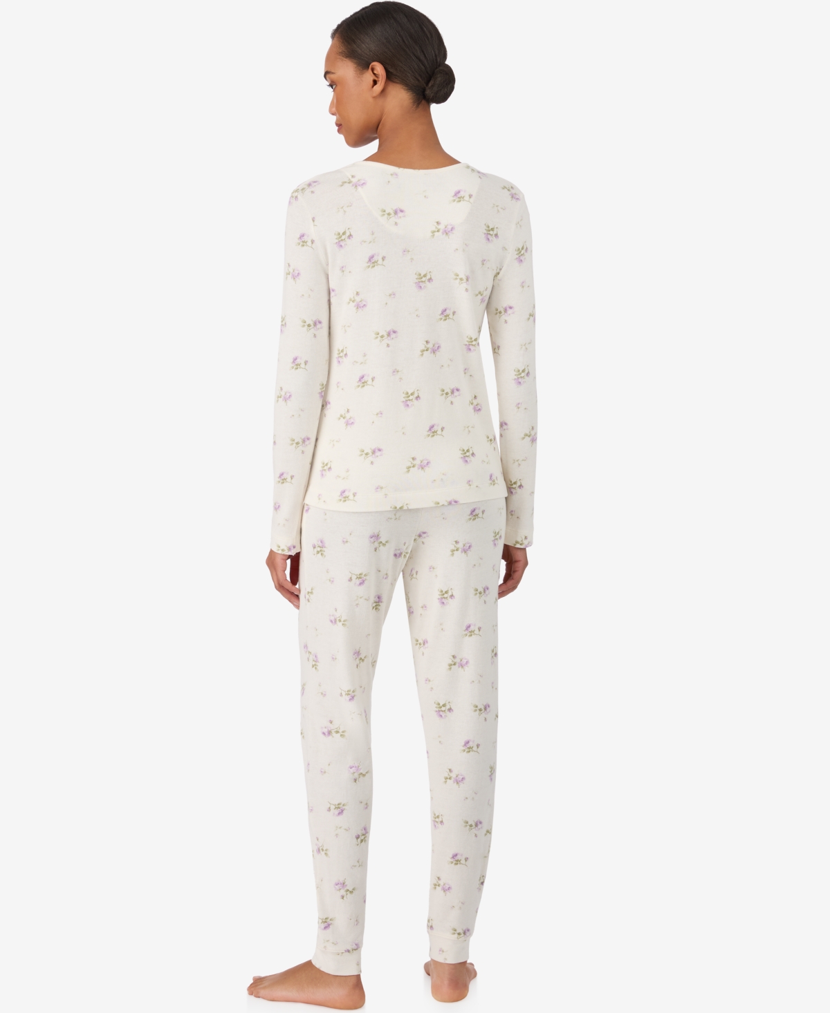 Ralph Lauren Women's 2 Piece Long Sleeve Top And Pants Pajama Set In White