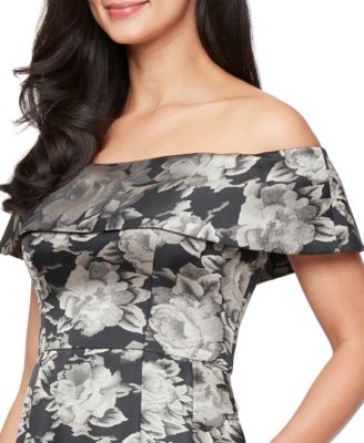 Women's Printed Jacquard Long Ballgown Dress