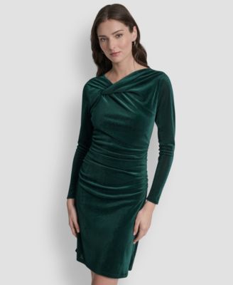 Women's Long Sleeve Asymmetrical Neck Sheath Dress