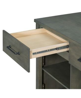 60" Extendable Kitchen Island with Power Outlets, Pull-Out Table & Drawers, Rolling Retro Kitchen Cart with USB Ports-