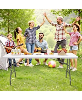 8ft Folding Table Fold-in-Half Long Party Table Collapsible Portable Table with Heavy-Duty Design