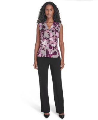 Women's Sleeveless Printed V-Neck Top