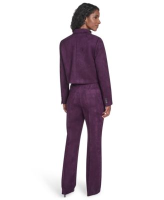Calvin Klein Womens Suede Cropped Two Button Jacket Modern Fit Pants In Purple
