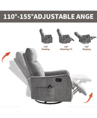 Heat Massage Manual Recliner Chair with Rocker and Swivel in Fabric for Living Room