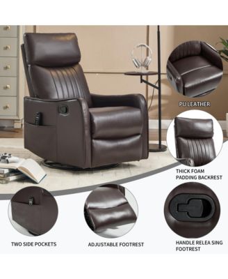 Heat Massage Manual Recliner Chair with Rocker and Swivel in Fabric for Living Room