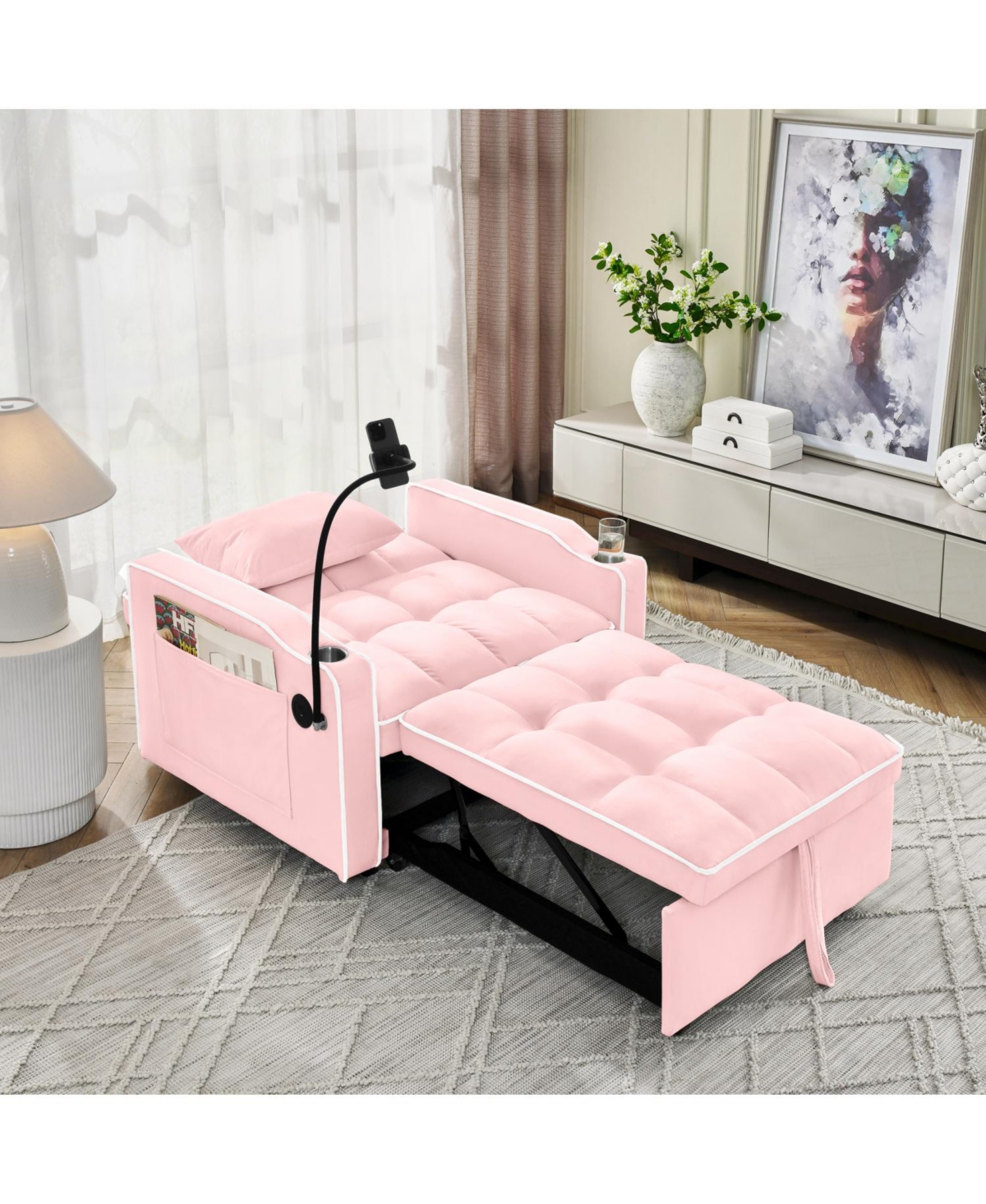 Streamdale Furniture Convertible Sleeper Chair Sofa Bed (Pink