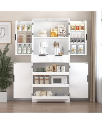 72" Fluted Pantry Cabinet - Keyboard Drawers & Adjustable Shelves White