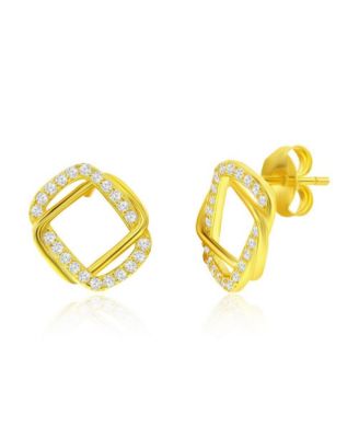 Sterling Silver, Intertwined Rectangle CZ Necklace & Earrings Set