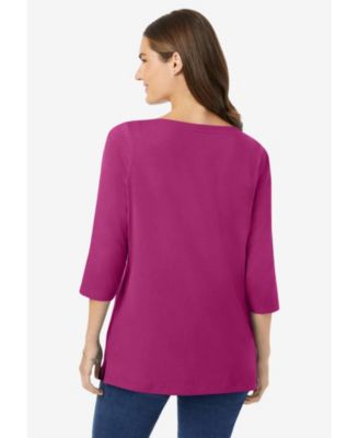 Plus Size Perfect Three-Quarter Sleeve Boatneck Tee