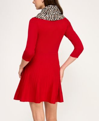 Juniors' Detachable Scarf Fit & Flare Sweater Dress