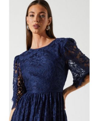 Women's Lace Short Sleeve Midi Dress.