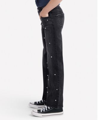 Girls' High-Rise Embellished Wide Leg Jeans