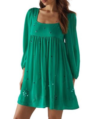 Women's Hand Embellished Square Neck Mini Dress