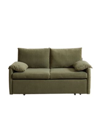 MH" 64.5" Corduroy Sleeper Sofa Bed - Pullout Pillows & Pockets