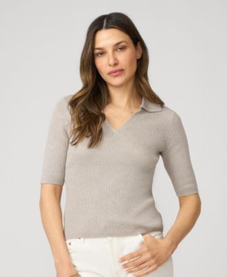 Women's Ribbed Polo Half Sleeve Sweater