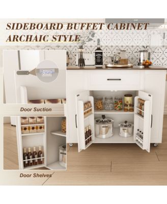  46" Kitchen Island with Power Outlet, Drawers & Cabinet, Rolling Farmhouse Cart with Wood Top & Locking Wheels-Maison Boucle