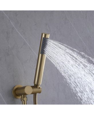 1-Handle 2-Spray Rain Shower Faucet and Hand Shower Combo Kit in Brushed Gold (Valve Included)