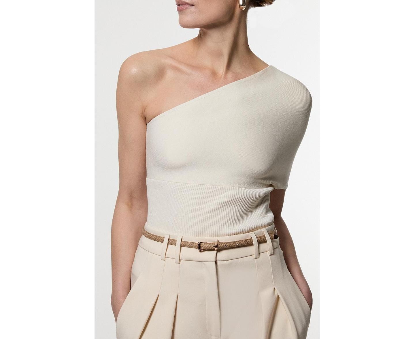Женский топ Karen Millen Knitted One Shoulder, цвет: Кремовый — фото 5