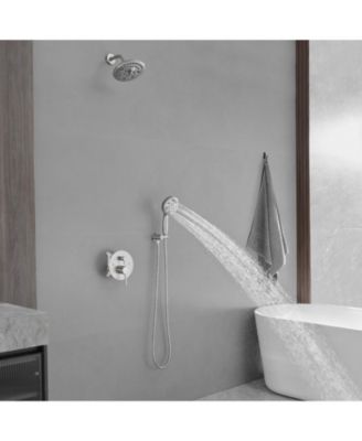 Single-Handle 1-Spray Round Rain Shower Faucet Set with Rain Shower Head &amp; Hand Shower in Brushed Nickel (Valve Included)